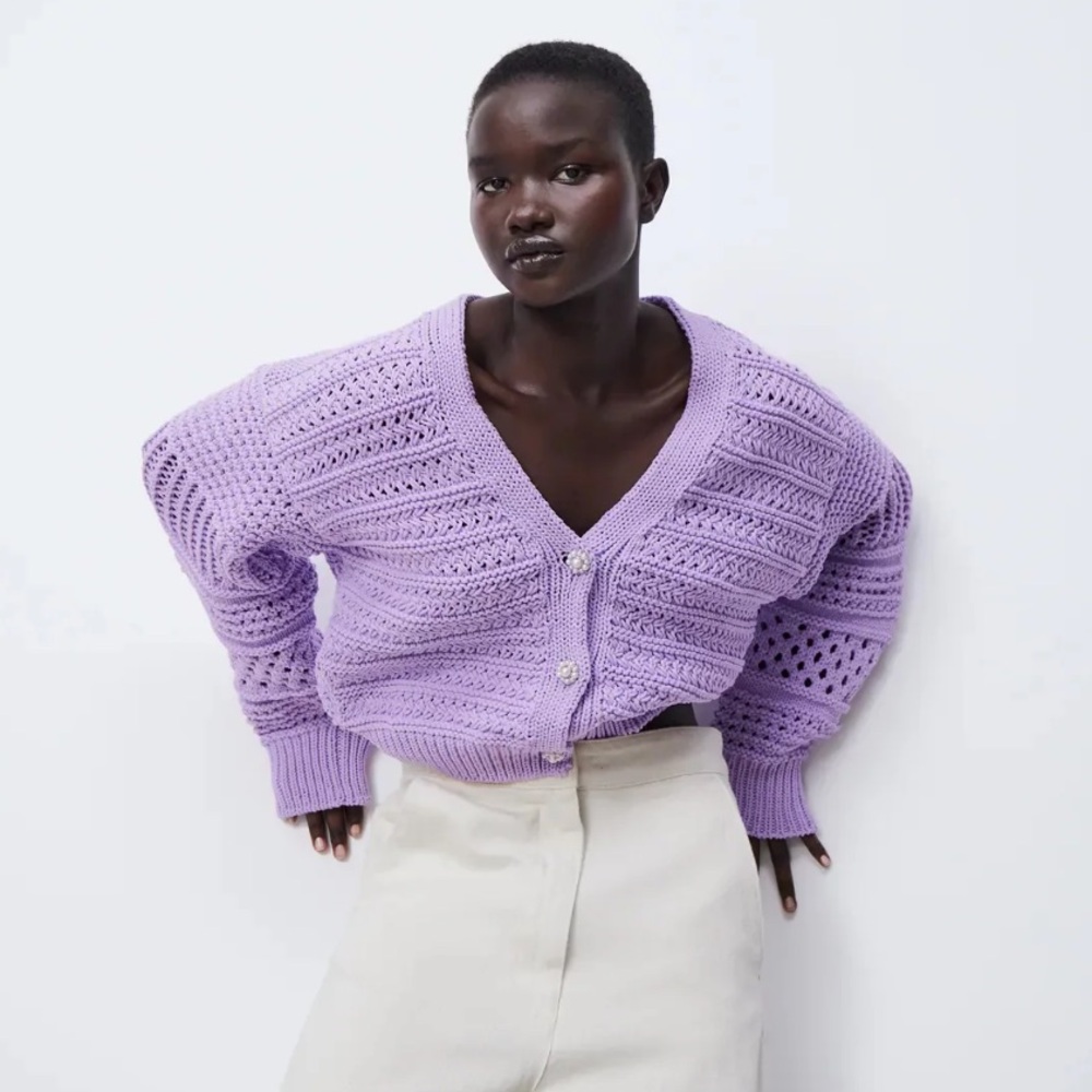 Zara Lilac Knit Cardigan with Pearl Buttons